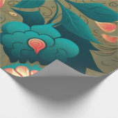 retro design floraal groen cadeaupapier (Hoek)