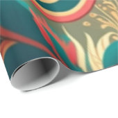 retro design floraal groen cadeaupapier (Rol Hoek)