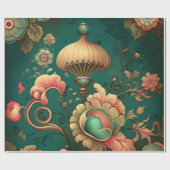  retro design floraal groen cadeaupapier (Vlak)