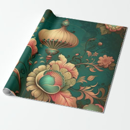  retro design floraal groen cadeaupapier