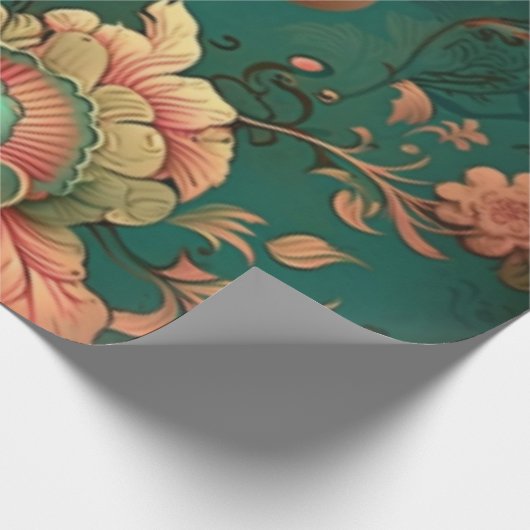 retro design floraal groen cadeaupapier (Hoek)