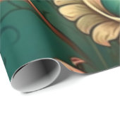  retro design floraal groen cadeaupapier (Rol Hoek)