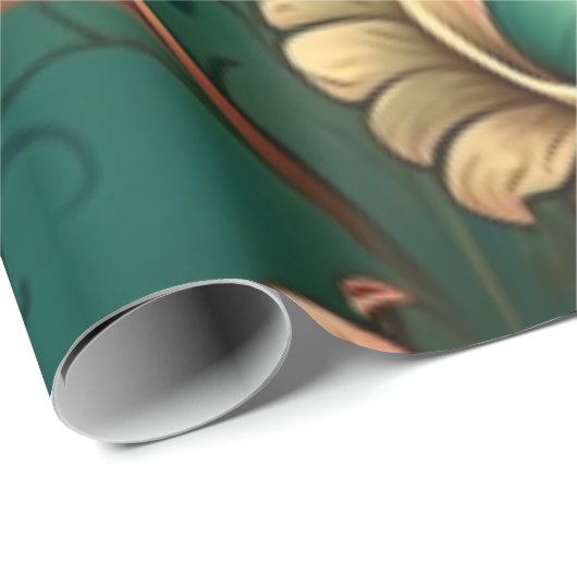 retro design floraal groen cadeaupapier (Rol Hoek)