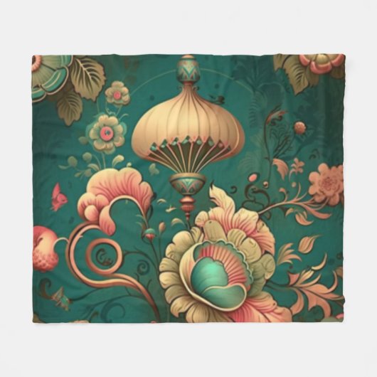  retro design floraal groen fleece deken (Voorkant (Horizontaal))