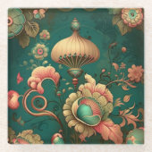  retro design floraal groen glazen onderzetter (Voorkant)