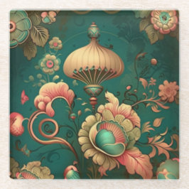  retro design floraal groen glazen onderzetter