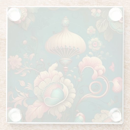  retro design floraal groen glazen onderzetter (Achterkant)