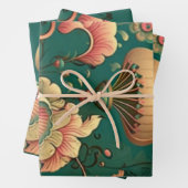  retro design floraal groen inpakpapier vel (In situ)