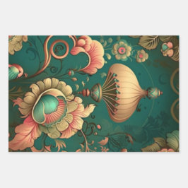  retro design floraal groen inpakpapier vel