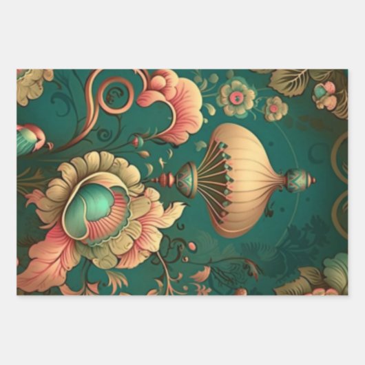  retro design floraal groen inpakpapier vel (Voorkant)