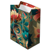 retro design floraal groen medium cadeauzakje (Voorkant Gekanteld)