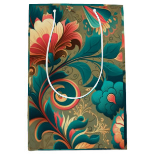retro design floraal groen medium cadeauzakje