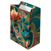 retro design floraal groen medium cadeauzakje (Achterkant Gekanteld)
