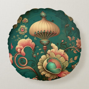  retro design floraal groen rond kussen