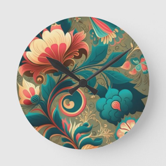  retro design floraal groen ronde klok (Voorkant)