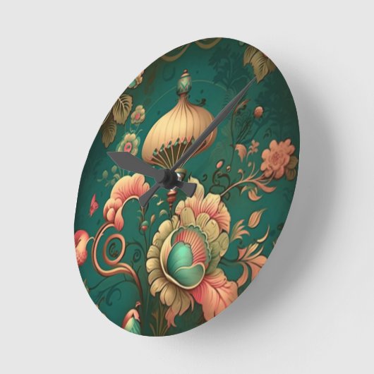  retro design floraal groen ronde klok (Hoek)