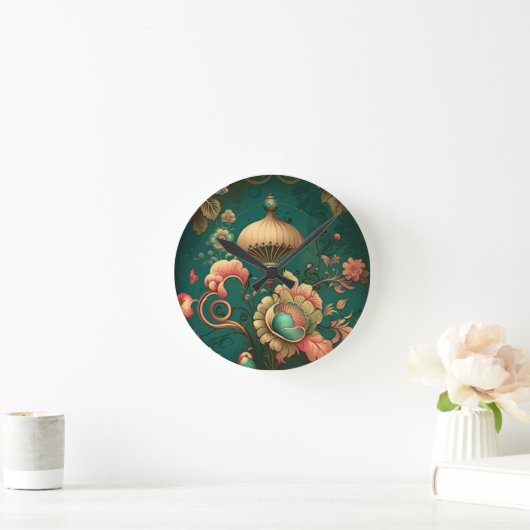 retro design floraal groen ronde klok (Huis)