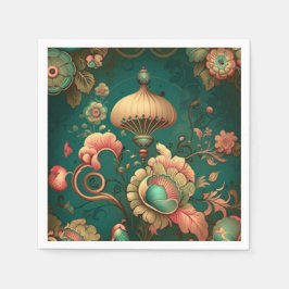  retro design floraal groen servet