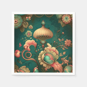  retro design floraal groen servet