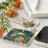 retro design floraal groen sleutelhanger (Voorkant Rechts)