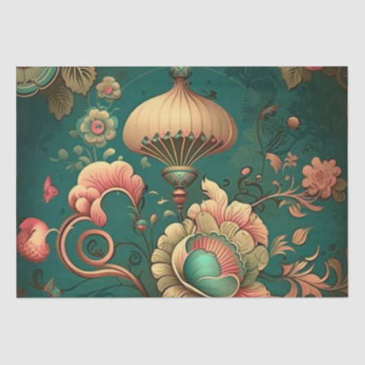  retro design floraal groen tissuepapier (Voorkant)