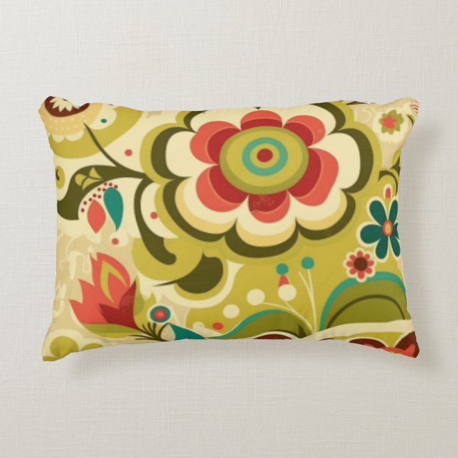  retro design floraal licht groen accent kussen (Voorkant)