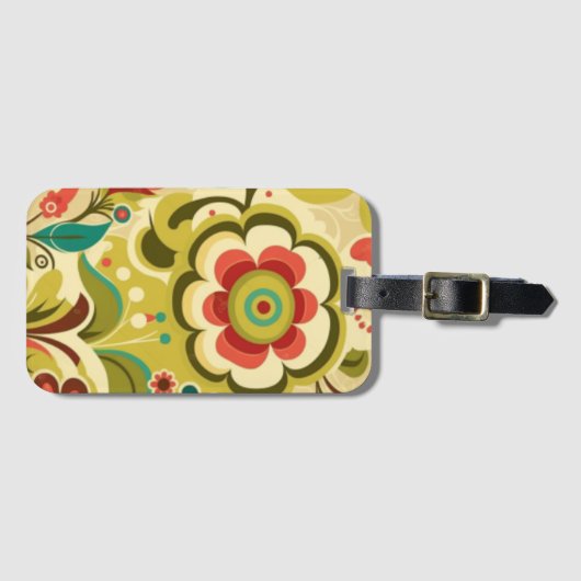 retro design floraal licht groen bagagelabel (Voorkant (horizontaal))