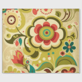 retro design floraal licht groen cadeaupapier (Vlak)
