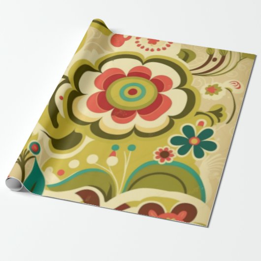 retro design floraal licht groen cadeaupapier (Uitgerold)