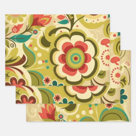 retro design floraal licht groen inpakpapier vel (Set)