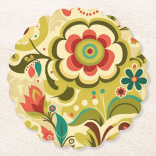 retro design floraal licht groen kartonnen onderzetters