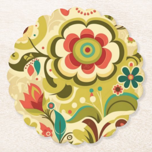 retro design floraal licht groen kartonnen onderzetters (Voorkant)