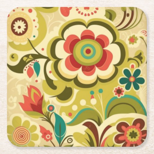 retro design floraal licht groen kartonnen onderzetters (Voorkant)