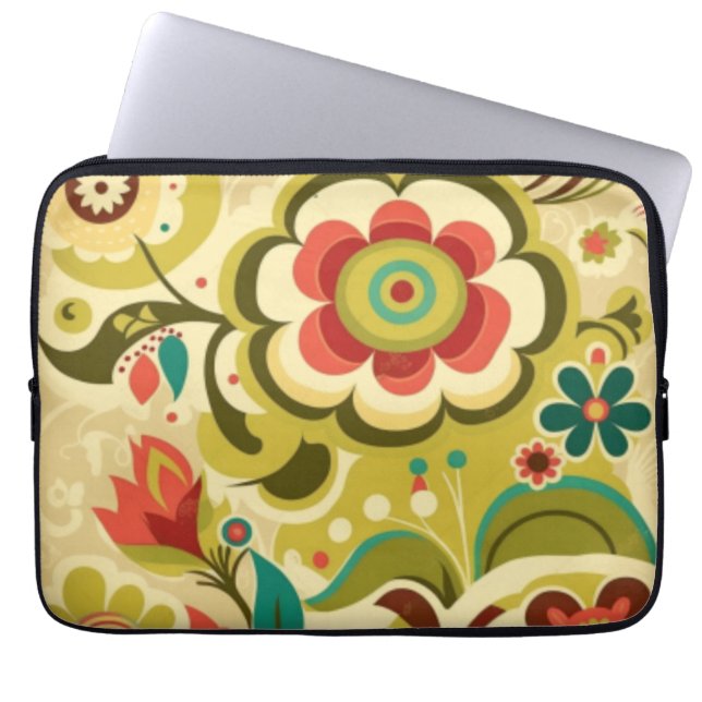  retro design floraal licht groen laptop sleeve (Voorkant)