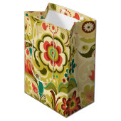 retro design floraal licht groen medium cadeauzakje (Voorkant Gekanteld)