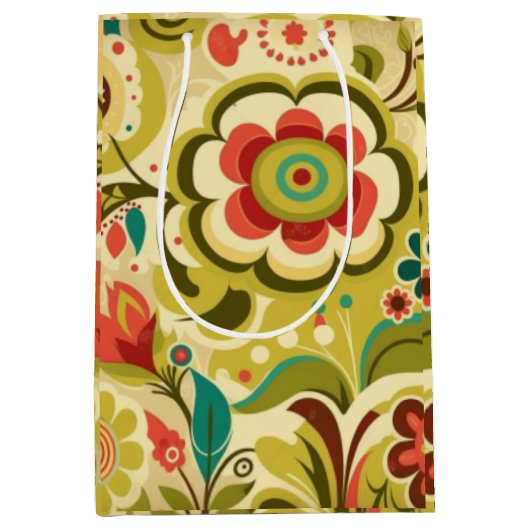 retro design floraal licht groen medium cadeauzakje (Voorkant)