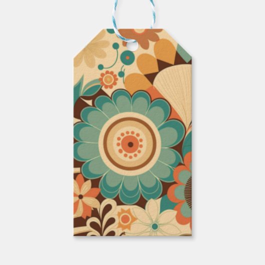 retro design floral brown beize green cadeaulabel (Voorkant)