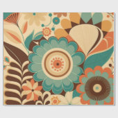 retro design floral brown beize green cadeaupapier (Vlak)