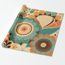 retro design floral brown beize green cadeaupapier