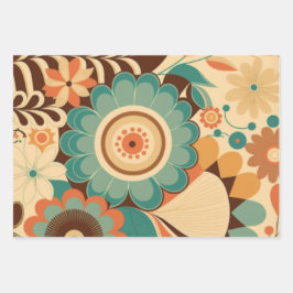 retro design floral brown beize green inpakpapier vel