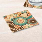 retro design floral brown beize green kartonnen onderzetters (Schuin)