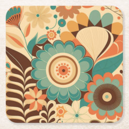 retro design floral brown beize green kartonnen onderzetters