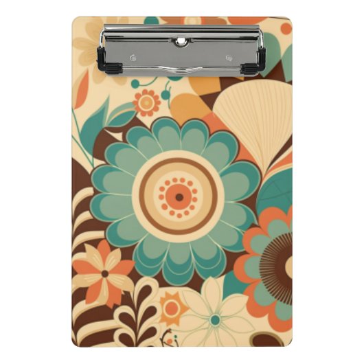 retro design floral brown beize green mini klembord (Voorkant)