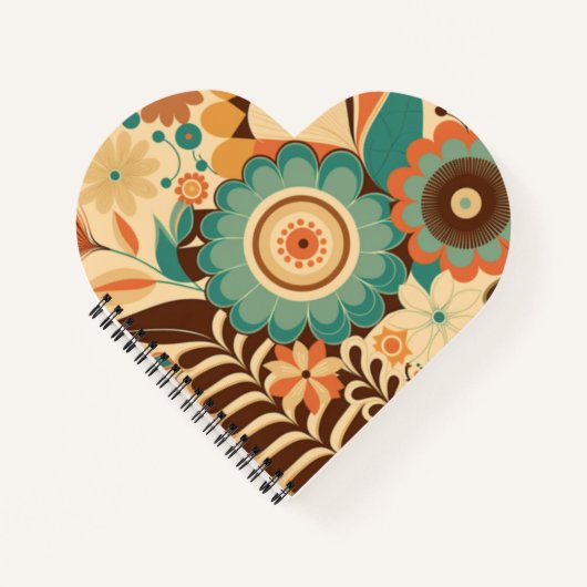 retro design floral brown beize green notitieboek (Voorkant)