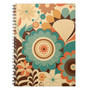  retro design floral brown beize green notitieboek
