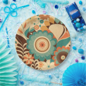 retro design floral brown beize green papieren bordje (Feest)