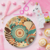 retro design floral brown beize green papieren bordje (Feest)