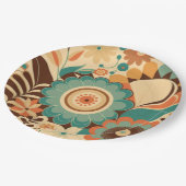 retro design floral brown beize green papieren bordje (Gekanteld)