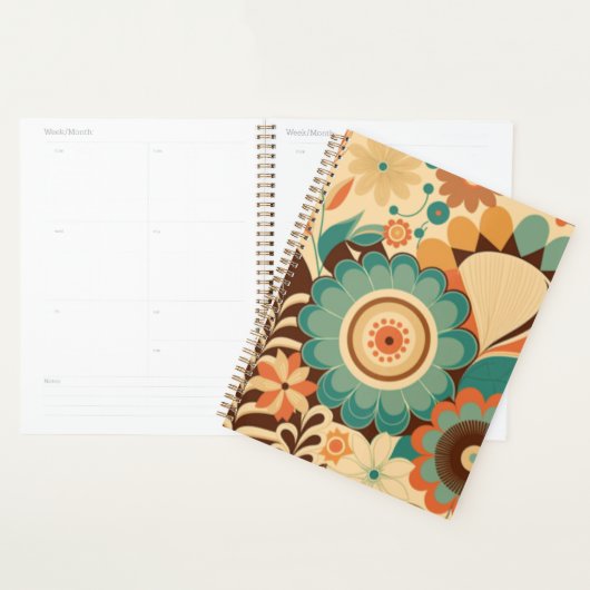  retro design floral brown beize green planner (Display)