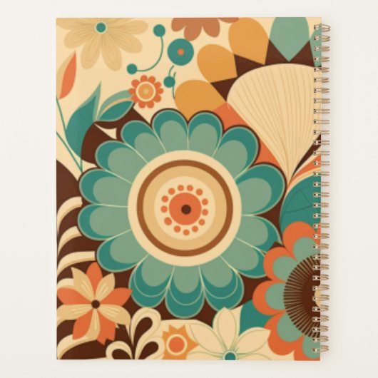  retro design floral brown beize green planner (Achterkant)